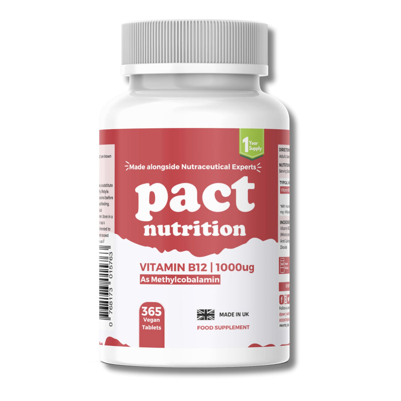 Vitamin B12 1000mcg – 365 Easy to Swallow Tablets (1 Year Supply) - High Strength VIT B12 Supplement for Energy, Tiredness & Fatigue and Immune System – Vegan