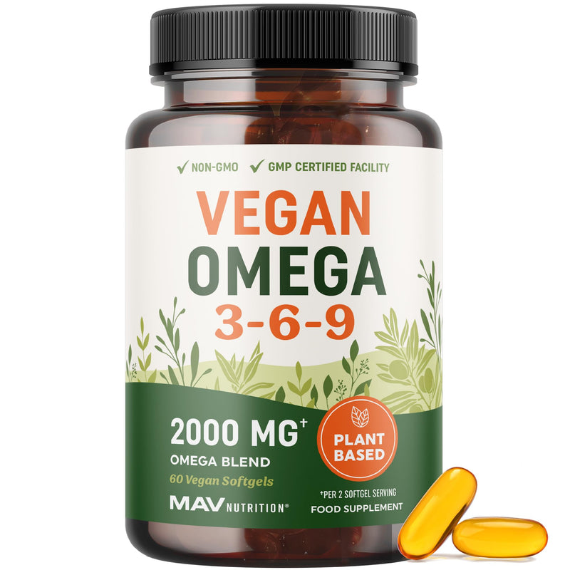 Vegan Omega 3 6 9 Supplements | 2000MG Plant-Based Triple Omega 369 Blend | Heart, Brain, Skin, and Eye Health Support | Vegan Fish Oil Alternative | Essential Fatty Acids Complex | Non-GMO | 60 Ct Vegan Omega 3-6-9, 60ct