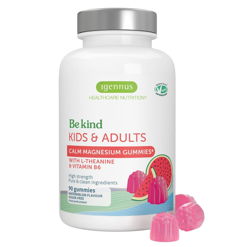 Igennus High Absorption Calm Magnesium & B6 Gummies with L-Theanine, 90 Sugar-Free Watermelon Gummies for Kids & Adults No Artificial Colours, Natural Flavouring, Vegan, 45-90 Servings