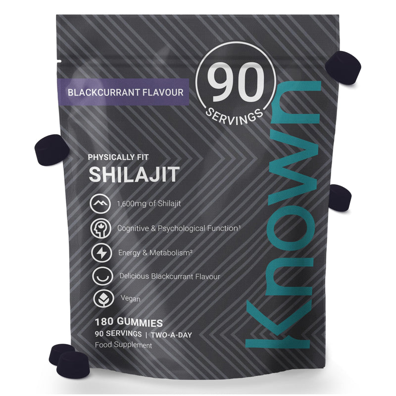 Known Tasty 1600mg Shilajit Gummies – 50% Fulvic Acid, B12 – Energy & Metabolism – Natural Blackcurrant Flavour – 180 Vegan Gummies, 3 Month Supply Pouch
