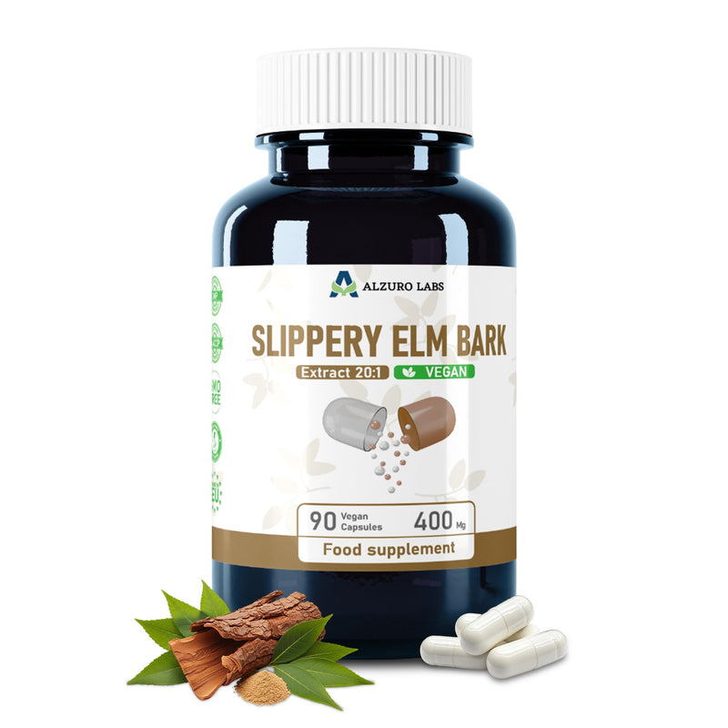 Slippery Elm | 8,000mg Equivalent | 400mg 20:1 Extract | 90 Vegan Capsules | Ulmus rubra | GMP & 3rd Party Lab Tested