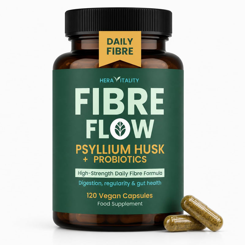 Psyllium Husk Fibre Supplement 5000mg + Probiotics – High Strength Digestive Gut & Regularity Support – 120 Vegan Fiber Capsules, UK Made – HERA Vitality 120 count (Pack of 1)
