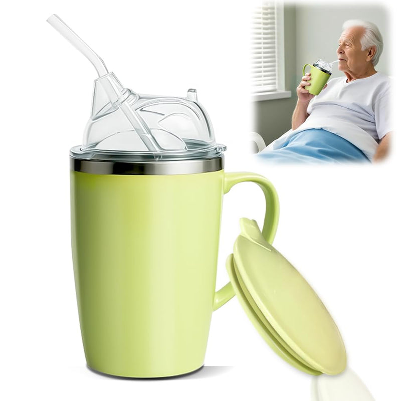 Adults Sippy Cup with Handle, 350ml Non-Spill Leak-Proof Straw Cup for Elder, Senior Drinking/Feeding Cup, Adult Hydration Caregiver Cup with 30cm Straw and Grip Handle, Easy to Use & Clean Green 350.0 Millilitres