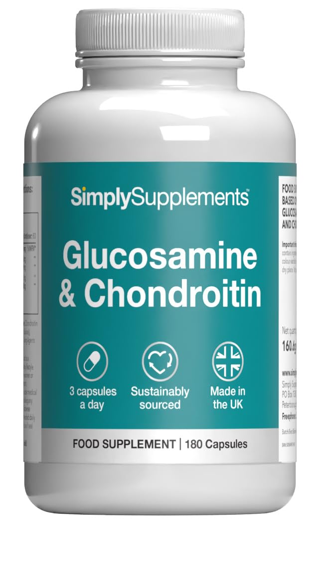 Glucosamine & Chondroitin | High Strength | Supports an Active Lifestyle | Marine Sourced | 3rd Party Tested | 180 Capsules = 2 Months' Supply | GMP-Certified & UK-Made Unflavoured 180 count (Pack of 1)