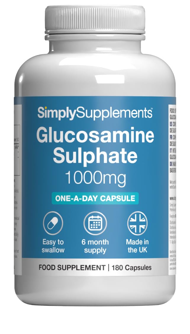 Glucosamine Sulphate 2KCl 1000mg | Designed for Active Lifestyles | 180 Capsules = 6 Months’ Supply | Convenient One-a-Day Formula | GMP-Certified & UK-Made Unflavoured 180 count (Pack of 1)