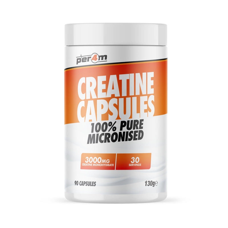 Per4m Creatine Powder | 100% Pure Micronised Creatine Monohydrate | 3000mg of Creatine | 30 Servings (90 Capsules, Unflavoured) 30 Servings (90 Capsules)