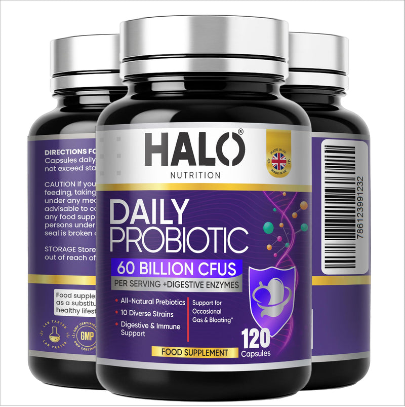 Bio Cultures Complex Probiotics & Prebiotics - 60 Billion CFU - 2 Months Supply - 120 Capsules - 20 Live Bio Cultures - Lactobacillus & Bifidobacterium Strains - Vegan -Halal- Complex Capsules