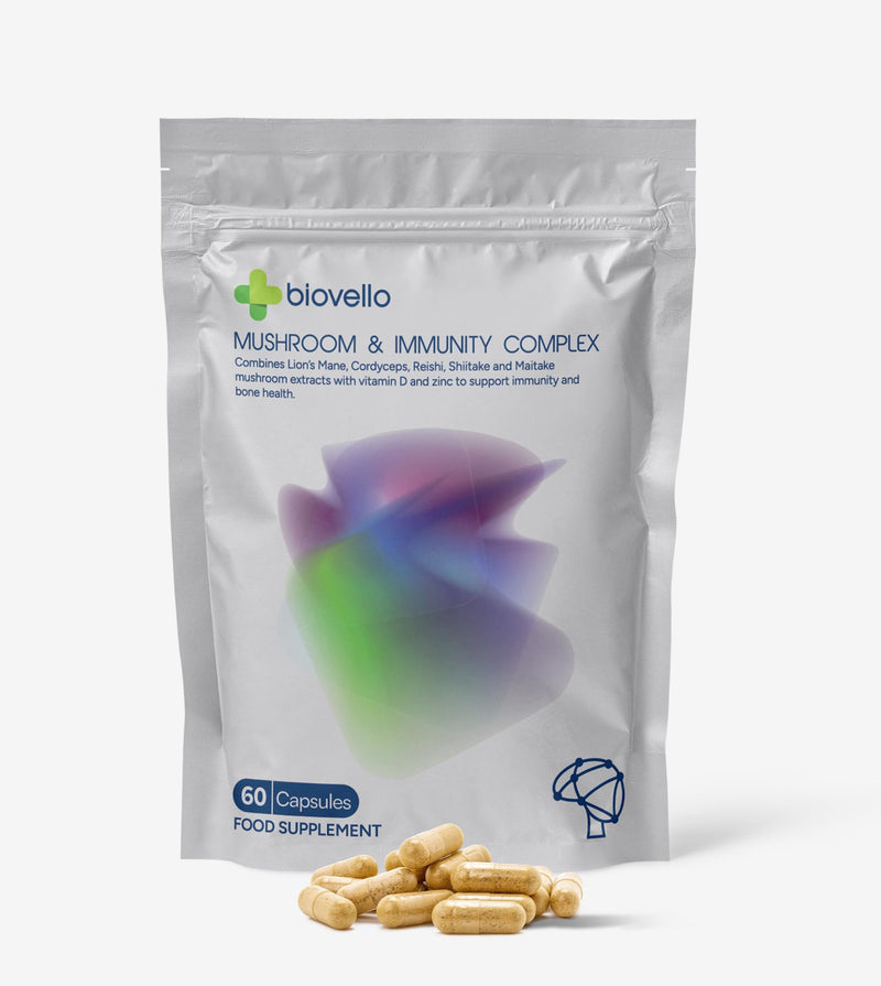 Mushroom & Immunity Complex – 5 Mushroom Blend with Lion’s Mane, Reishi, Shiitake, Maitake & Cordyceps – With Vitamin D3 & Zinc – Immune & Daily Wellness Support – 60 Vegan Capsules – UK Made