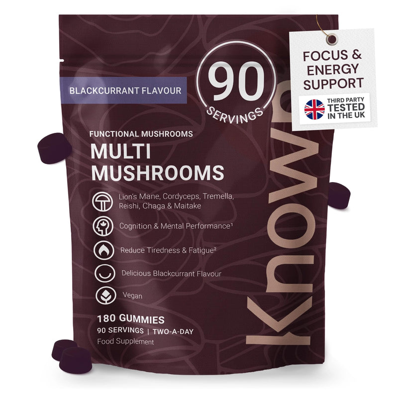 Known Multi Mushroom Gummies 1,930mg/Serving – Blackcurrant Flavour – Lions Mane, Reishi, Cordyceps – Brain & Focus, Immune Support – 180 Gummies, 3 Month Supply – Value Pack – Vegan Supplement Original Strength 1930mg Pouch