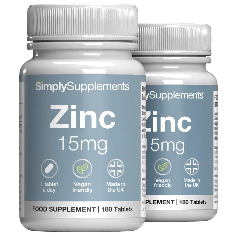 Zinc 15mg Tablets | Contributes to Normal Fertility, Hair, and Immune System Function | Potent One-a-Day Formula | 360 Tablets = 12 Months' Supply | Manufactured in The UK to GMP Standards Unflavoured 180 count (Pack of 2)