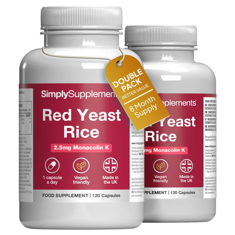 Red Yeast Rice | 2.5mg Monakolin K | Traditional Fermented Extract | One-a-Day Capsule | Vegan & Vegetarian Friendly | 240 Capsules = 8 Months’ Supply | GMP-Certified & UK-Made Unflavoured 120 count (Pack of 2)