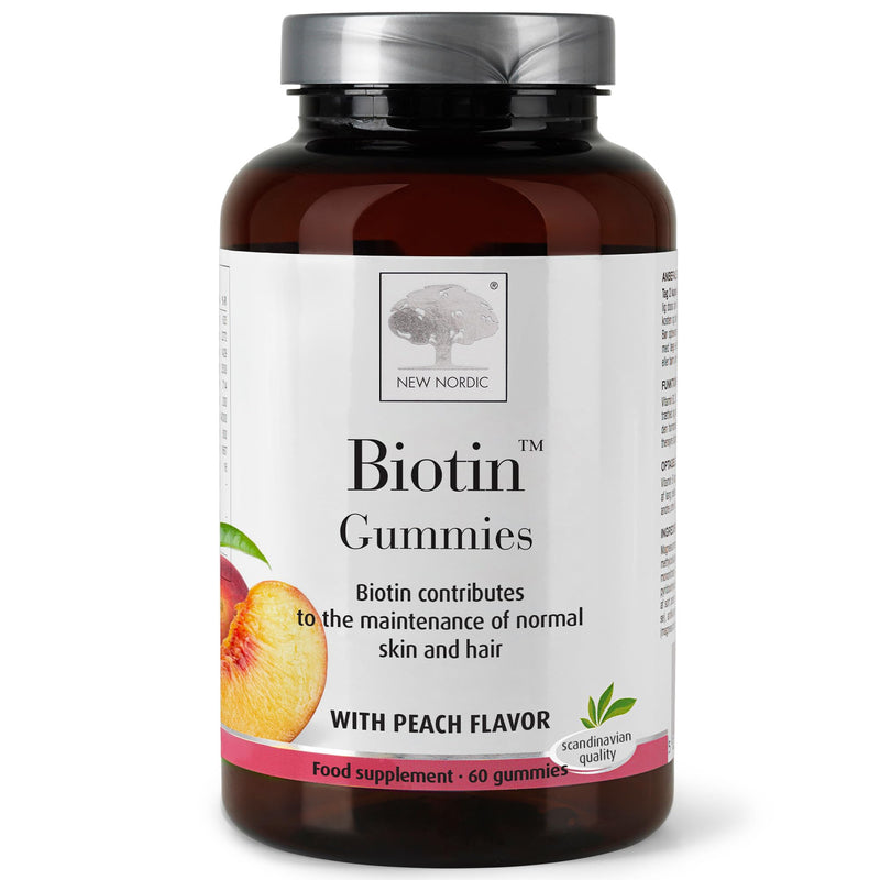 New Nordic Biotin Gummies, Biotin Supplement for Skin and Hair, Peach Flavour, 60 Count