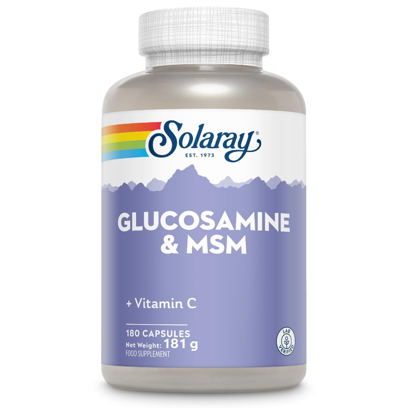 Solaray Glucosamine, MSM & Vitamin C – 180 Capsules – 3 Month Supply – Joint Complex for Men and Women with 500mg Glucosamine, 1000mg MSM & 50mg Vitamin C – Lab Verified