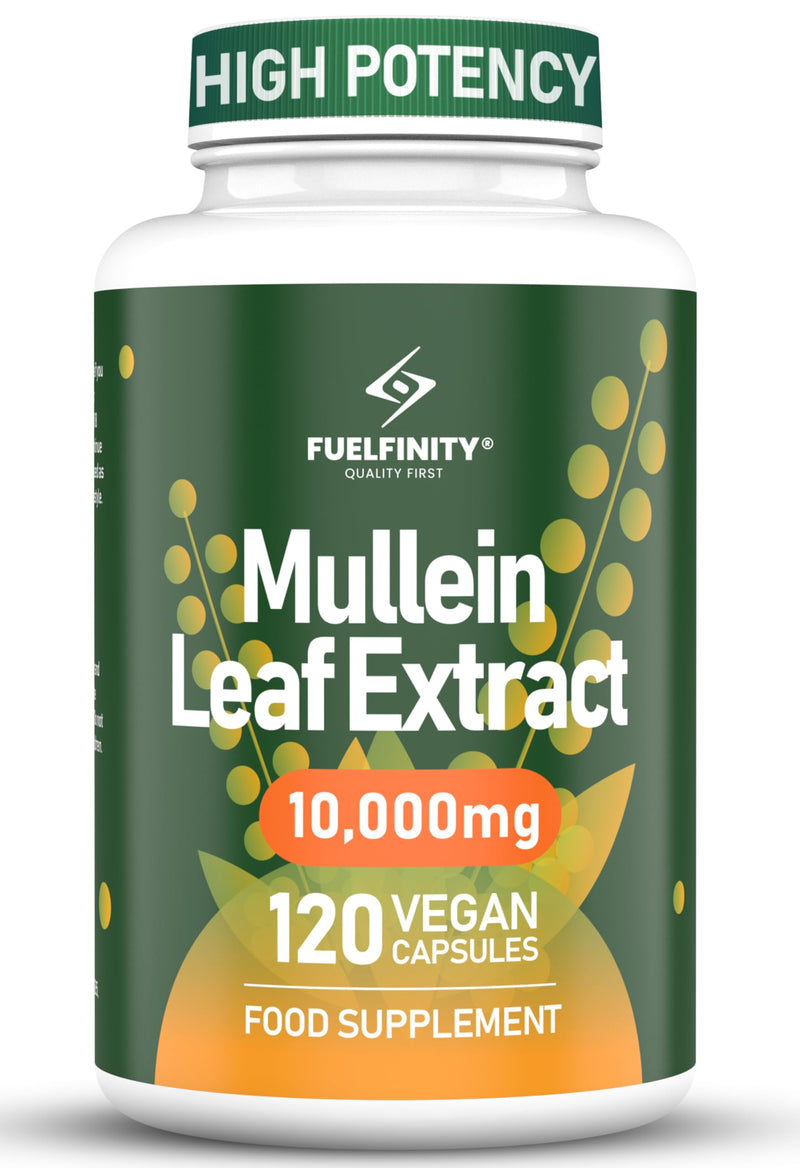 Mullein Leaf Extract for Lungs - 10,000 mg – Lung Cleanse & Lung Detox for Smokers – 120 Capsules - High Strength Respiratory Support - FuelFinity® - Vegan 1 Large Pack