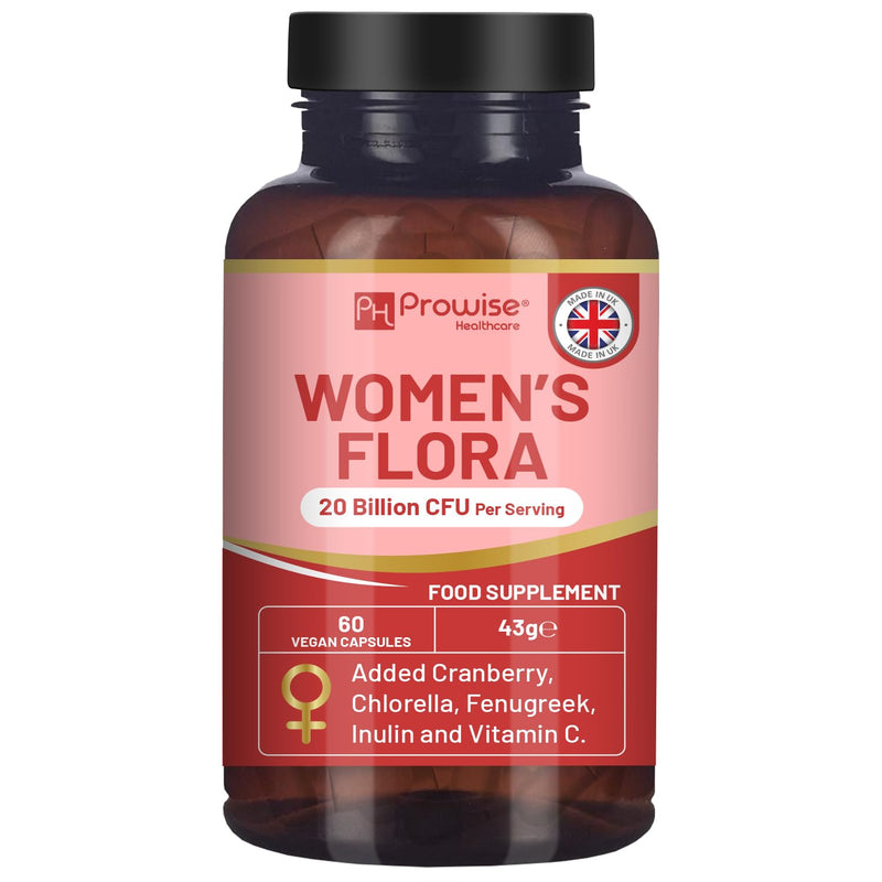Advanced Probiotics for Women | Prowise Women’s Flora | Pre & Probiotics for Women’s Intimate & Gut Health | 20 Billion CFU | Added Cranberry, Vitamin C, Fenugreek, Chlorella & Inulin | 60 Capsules