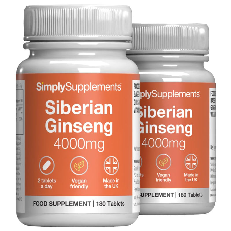 Siberian Ginseng Tablets | Supports Mental Performance & Reduces Fatigue | Suitable for Vegans and Vegetarians | 360 Tablets = 6 Months’ Supply | Made in The UK in Accordance with GMP Standards Unflavoured 180 count (Pack of 2)