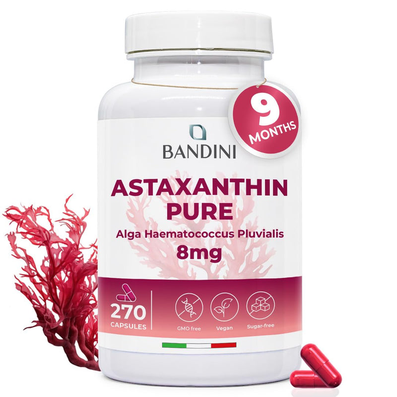 Bandini® Astaxanthin 270 Capsules for 9-Month Supply | 100% Pure, Natural & Bioavailable | Powerful antioxidant from Haematococcus pluvialis Algae | Natural Astaxanthin 8 mg per Capsule | Non-GMO