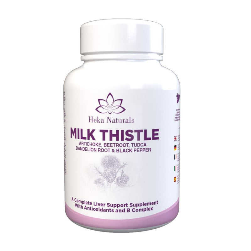 Heka Naturals Milk Thistle Complex | 90 Capsules | Milk Thistle with Artichoke, Turmeric, Dandelion Root, Aloe Vera, Ginger, Red Raspberry & Zinc | Food Supplement