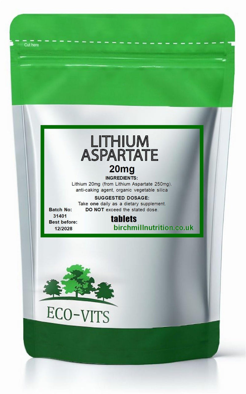 ECO-VITS Lithium Aspartate 20mg 240 Tablets - Supports Healthy Mood and Emotional Wellness