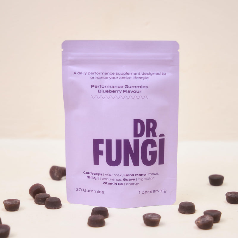 Lion's Mane & Cordyceps Mushroom Gummies - Vegan, Natural & Sugar Free with Vitamin B5 - Focus & Memory Supplement - 1 Month's Supply - 3,000mg per Serving - 30 Gummies - Blueberry Flavour