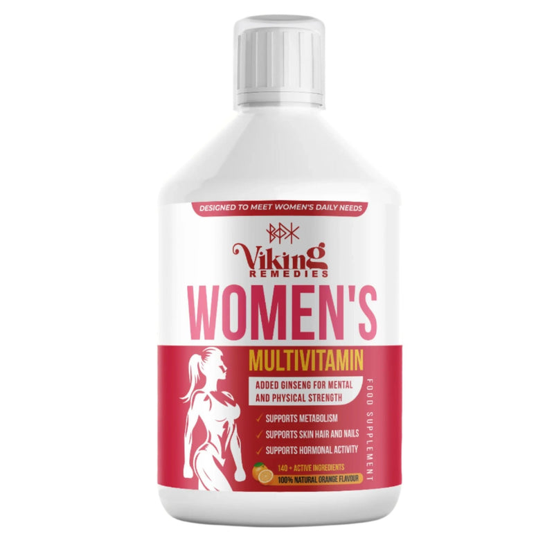 Women’s Multivitamin Liquid – 140+ Nutrients with Amino Acids, Biotin, Iron, B Vitamins, Ginseng – Skin, Hair, Energy & Hormone Support – Orange Flavour – 500ml