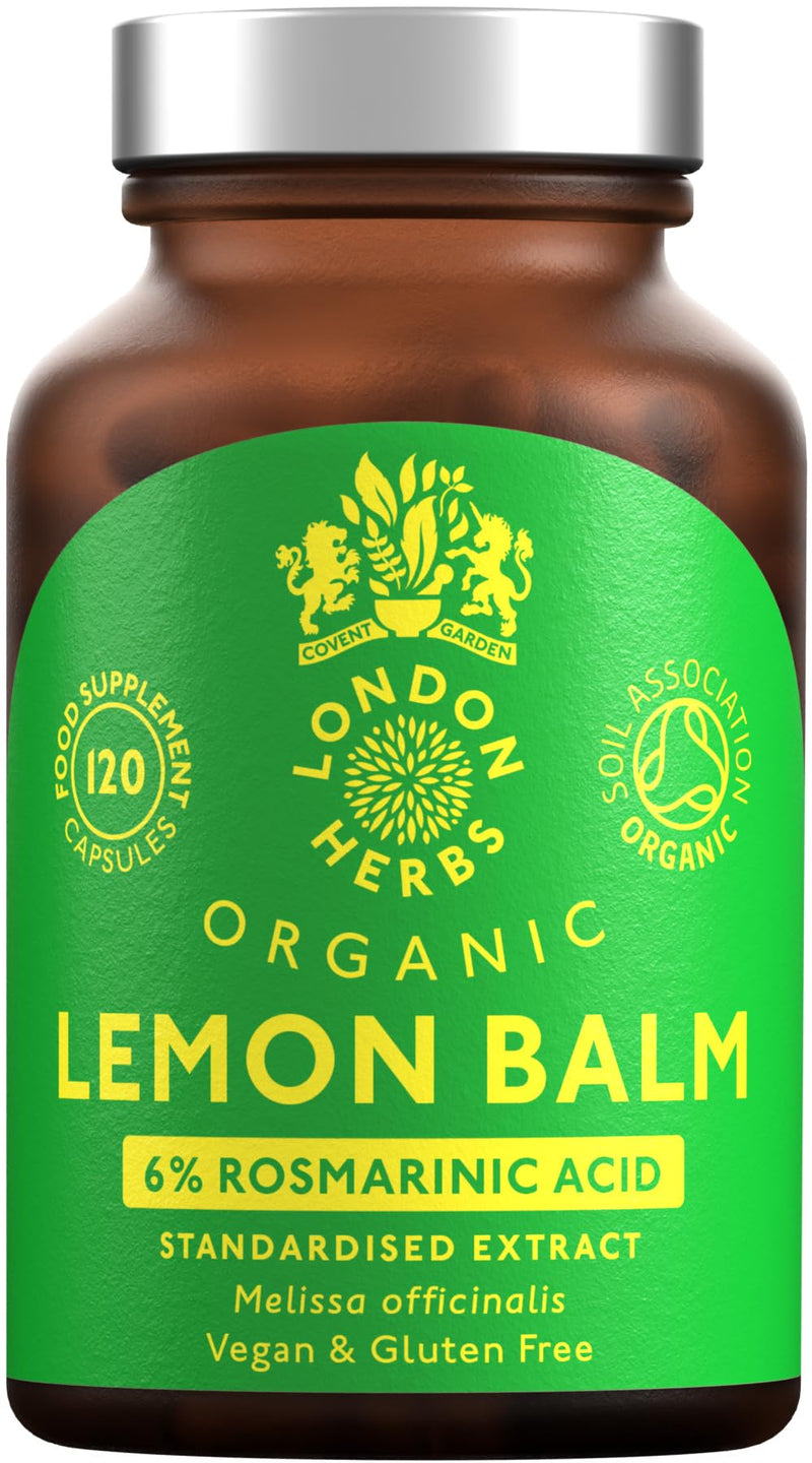 Organic Lemon Balm Extract | Standardised for 6% Rosmarinic Acid | 120 Vegan Lemon Balm Capsules (Melissa officinalis Leaf Extract) Made in The UK 120 count (Pack of 1)