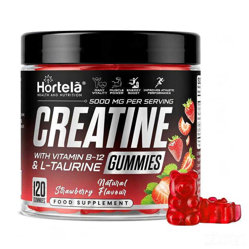 Creatine Gummies 5000mg – Creatine Monohydrate with B12 & L-Taurine | Strawberry Flavour Chewables for Men & Women | Energy, Muscle & Recovery Support | 120 Count (1 Month Supply) (Strawberry)