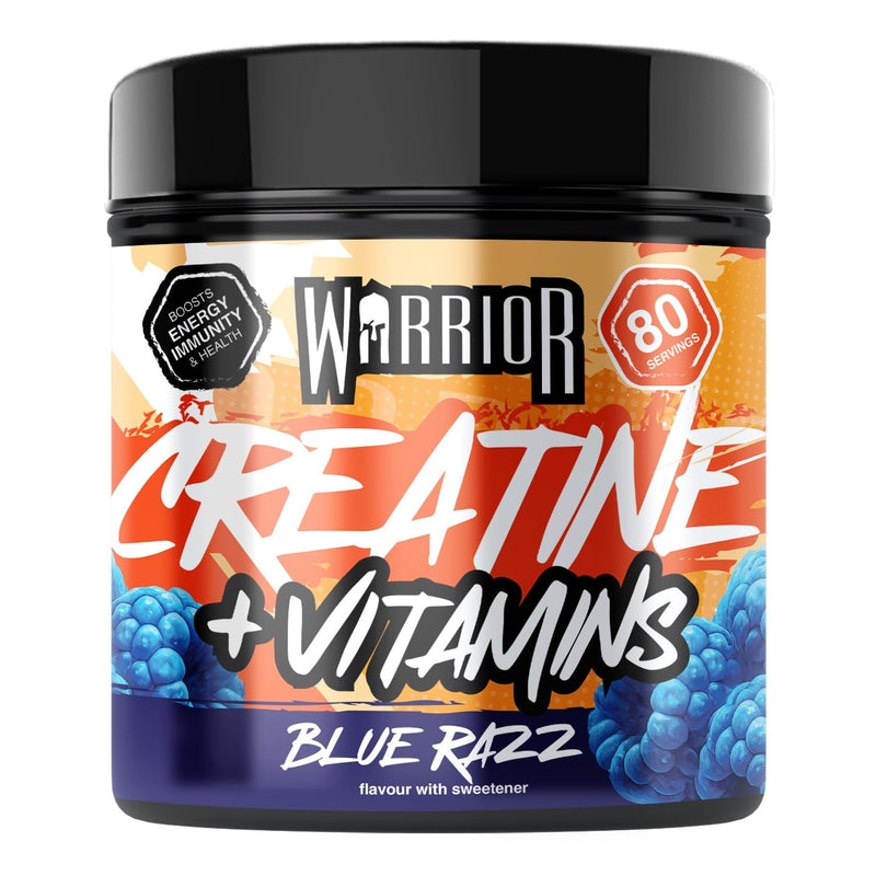 Warrior Creatine Monohydrate 360g (80 Servings) – Creatine Powder + Multivitamin with Magnesium & Vitamin D – All-in-One Gym & Sports Performance Formula for Strength, Muscle & Energy – Blue Raspberry Blue Razz