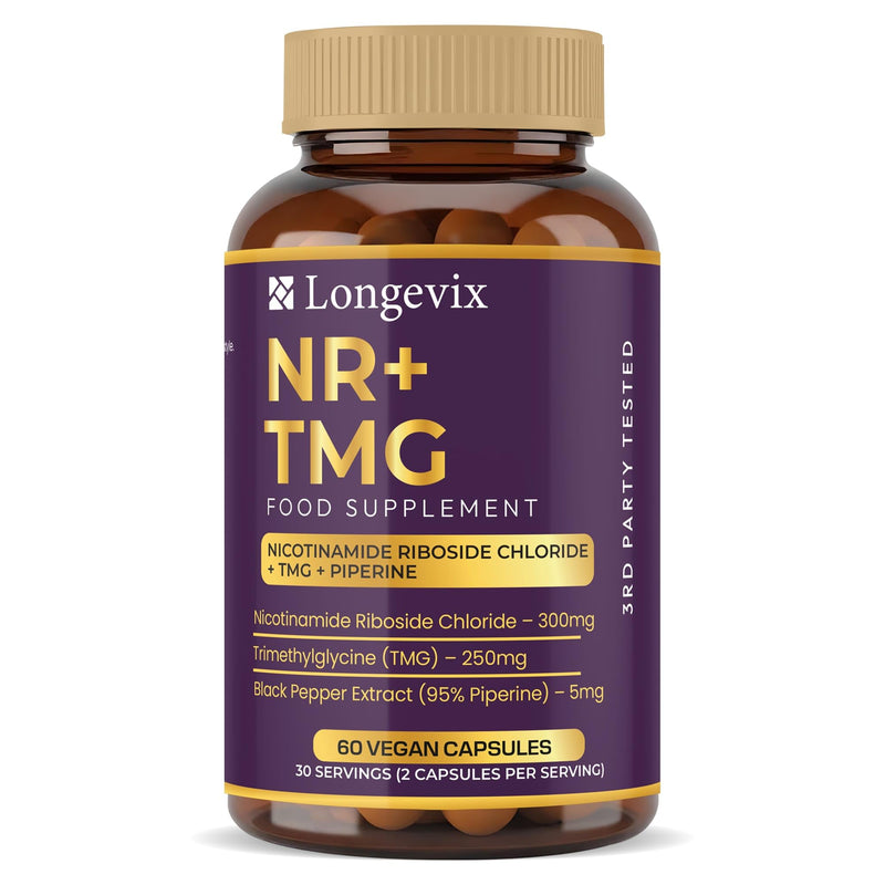 NR+ TMG, NAD+ Capsules | Nicotinamide Riboside 300mg, TMG 250mg | NAD+ & Methylation Support | 60 Vegan Capsules | NAD+ Booster | Clean Formula |