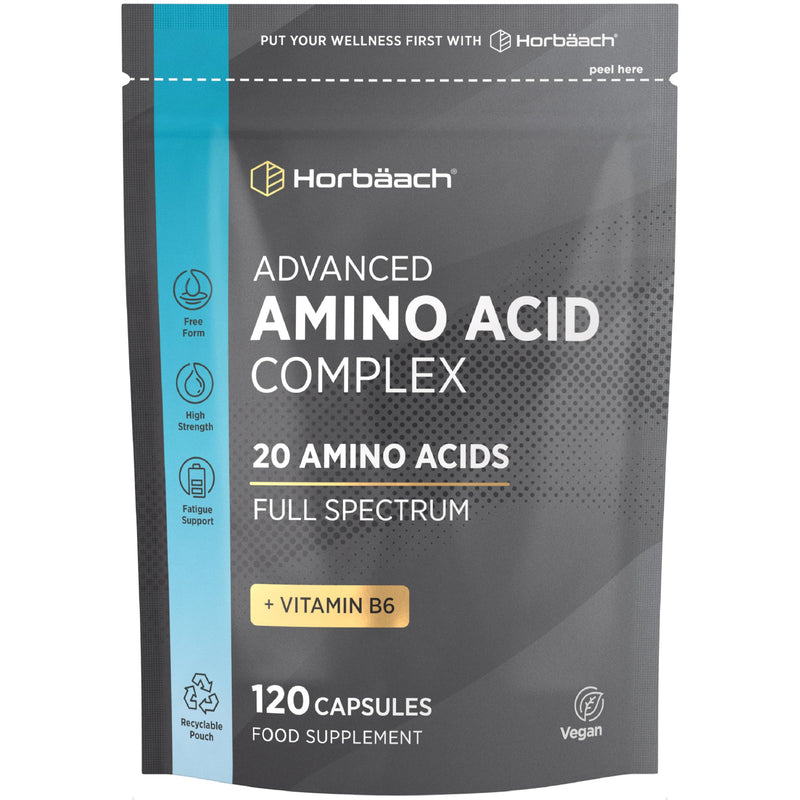 Amino Acid Supplement | Full Spectrum Complex | All BCAA & EAA Including Lysine & Arginine | All 20 Amino Acids | Free Form & Vegan | by Horbaach