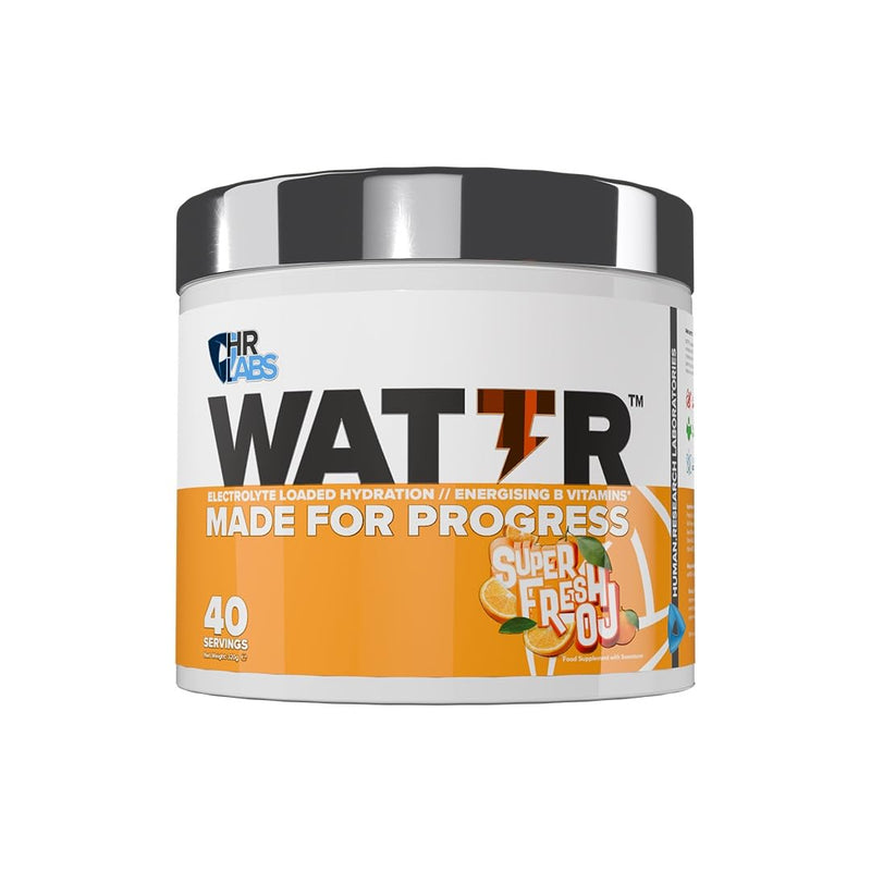 WATTR™ Electrolyte Loaded Hydration Powder with Energising B Vitamins. 40 Servings, 320g, 7 Great Tasting Flavours (320g, Super Fresh OJ)