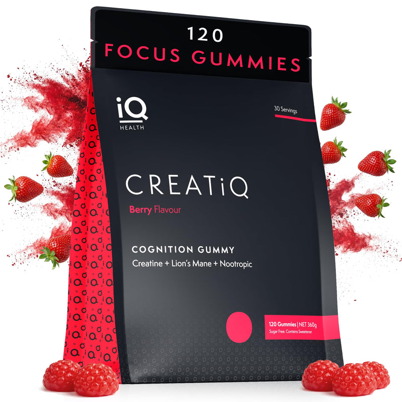 Nootropic Brain Supplement for Enhanced Focus, Concentration & Mental Performance – Lion’s Mane + Creatine + Citicoline Nootropics – Berry Gummies 120 Sugar Free Vegan (1 Month Supply) by iQ Health