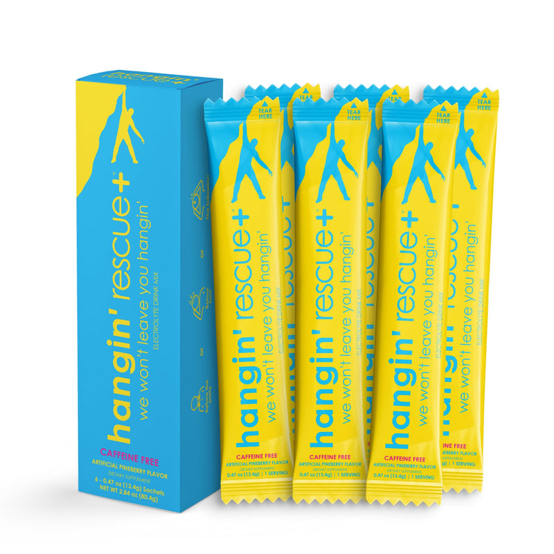 Hangin' Rescue+ Electrolyte Drink Mix | Rehydrate, Reduce Fatigue & Protect Cells with Electrolytes, B6, C, Taurine & L-Cysteine | Caffeine-Free | Travel-Ready | 13.4g Each (12, Original) 12