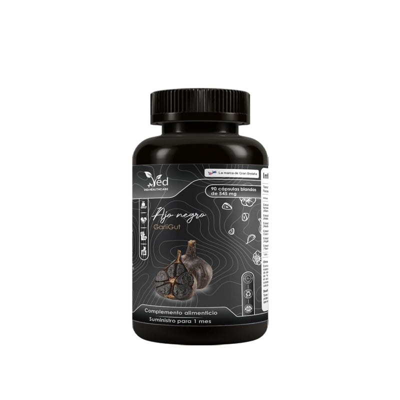 VED GarliGut, 90 Softgels, Fermented & Odorless Black Garlic Supplement with chamomile flower, peppermint leaf, caraway fruit, angelica archangelica root, rosemary leaf, Non-GMO, Halal, 3 Softgels/Day