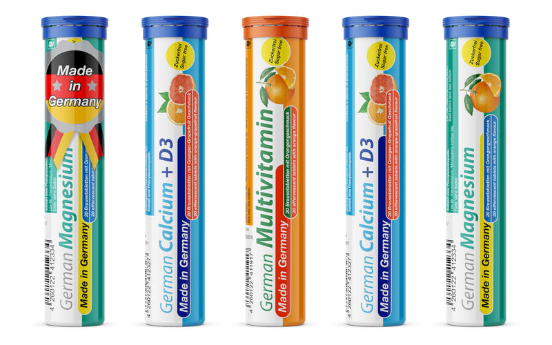 T&D German Elektrolyt Mix - 100 Fizzy Effervescent Tabelts - Orangeflavour- Magnesium, Calcium - Sugarfree - Made in Germany Orange 1 count (Pack of 100)