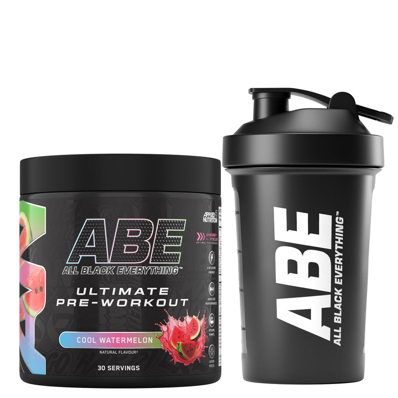 Applied Nutrition Bundle ABE Pre Workout 375g + ABE Black Shaker 400ml | All Black Everything Pre Workout Powder, Energy Drink, Physical Performance, Creatine, Beta Alanine, Caffeine (Cool Watermelon) Cool Watermelon Shaker 400 ml