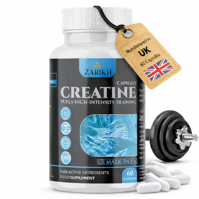 Creatine monohydrate Capsules | Supports Lean Muscle Mass, Recovery, Energy & Performance | Unflavoured creatine Capsules for Men & Women | 1500mg creatine per Serving | 60 Capsules | UK Made