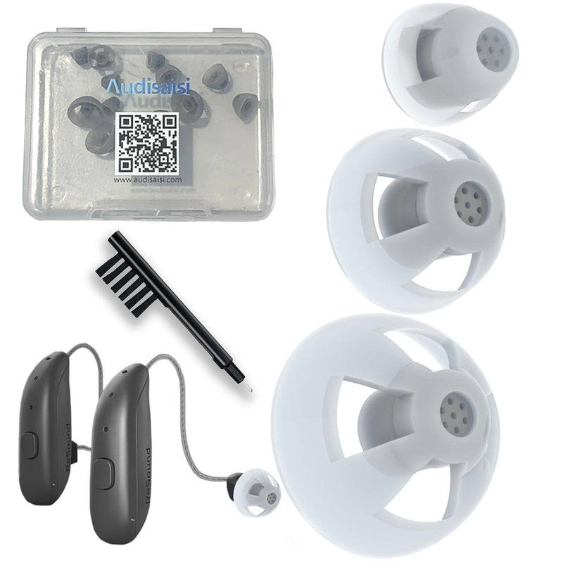 Resound Open Domes for Hearing Aid Comfortable Silicone Design Noise Reduction Enhanced Acoustics Breathable and Easy to Clean Hearing Aid Accessories Resound Hearing Aid Domes (Gray, Mix-12pcs) Gray