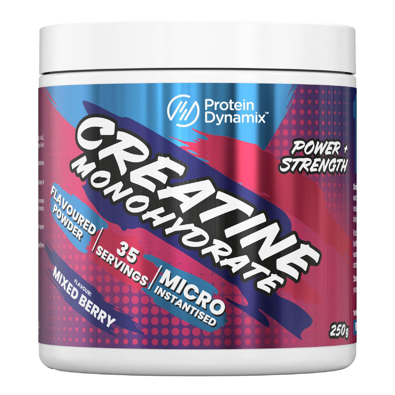 Protein Dynamix - Creatine Monohydrate Powder • Mixed Berry Flavour • 250g Tub (38 Servings) • Vegan & Gluten Free • Micronised Creatine Supplement for Muscle Strength, Power, Performance & Recovery 250 g (Pack of 1)