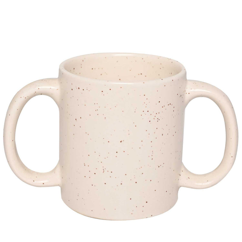 ANCIENTIMPEX Dual Handle Mug – 11.83 oz Double Grip Cup for Tremors, Microwave Safe, Ivory Matte Finish