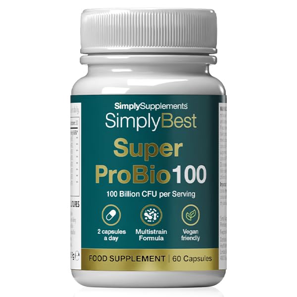 Super Pro Bio 100 | 100 Billion CFU per Serving | 16-Strain Live Bio Culture Complex | Helps Maintain a Balanced Gut Microbiome | Vegan Friendly | 60 Capsules = 1 Month Supply | Made in the UK