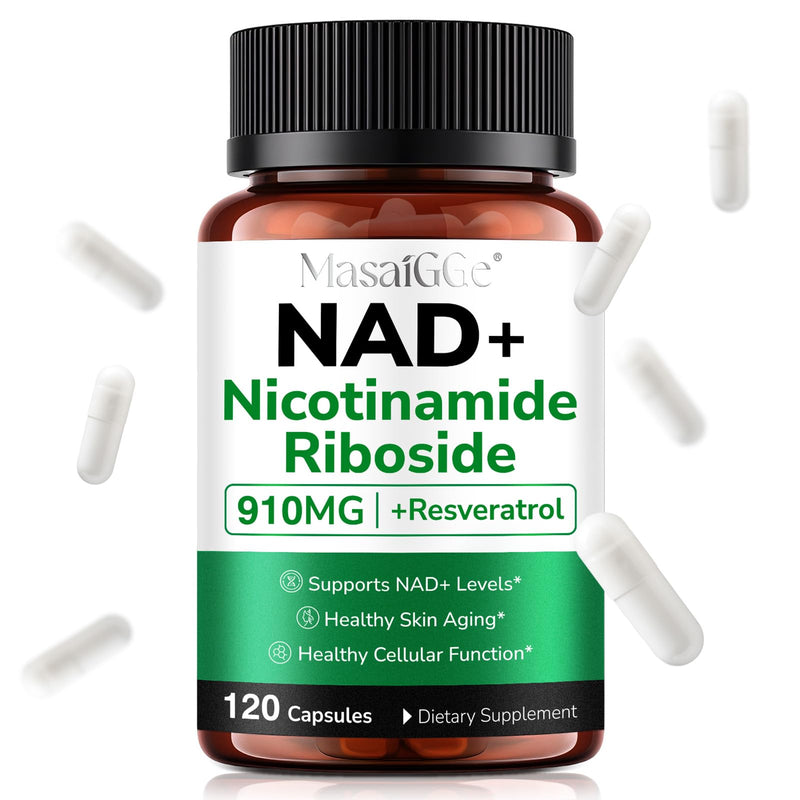 NAD+ Supplement with Nicotinamide Riboside 910mg, Resveratrol Supplements - Anti-Aging, Energy & Cellular Health Support - 120 Capsules - Gluten-Free, Vegan