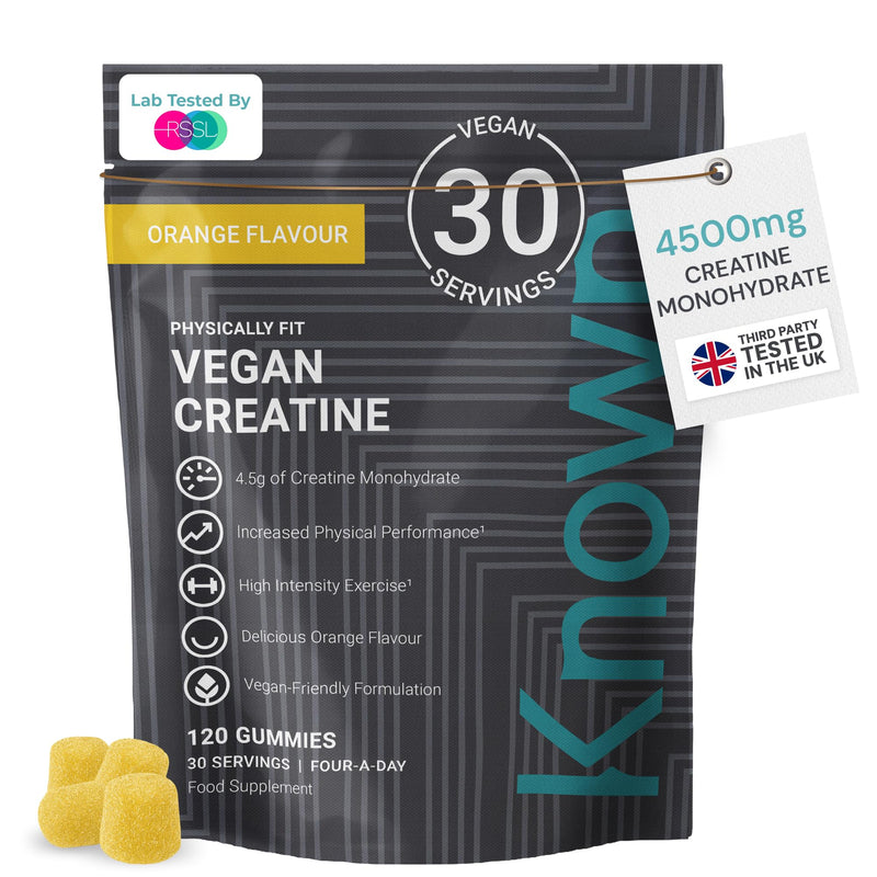 Known Vegan Creatine Gummies Value Pouch – 4500mg Creatine Monohydrate – Orange Flavour – 120 Gummies 30 Days Supply – Third-Party Tested 30 Day Supply