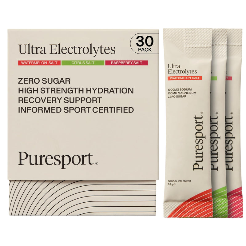 Puresport Ultra Electrolytes Hydration Variety Pack (30 Pack) Watermelon, Citrus & Raspberry Flavours, Sugar-Free, Optimise Hydration & Support Muscles, Travel-Friendly Sachets 30-Pack