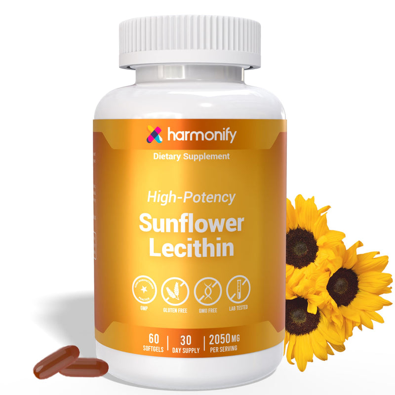 Sunflower Lecithin Wellness Supplement, 2050 mg High-Potency, Lab Tested Non-GMO, Gluten-Free, Soy-Free 60 Softgels, Proudly USA Company