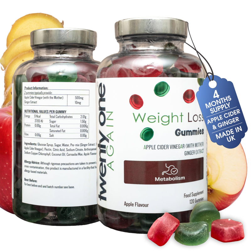 Apple Cider Vinegar Gummies with Ginger – Natural Apple Flavour – 120 Chewable Gummies – Detox, Digestion & Weight Management Support
