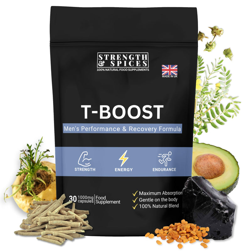 T-Boost 1000mg Men’s Performance & Recovery Formula – Natural Herbal Supplement with Ginseng, Maca, Ashwagandha – Supports Energy, Strength & Endurance – Vegan & UK Made – 30 Capsules