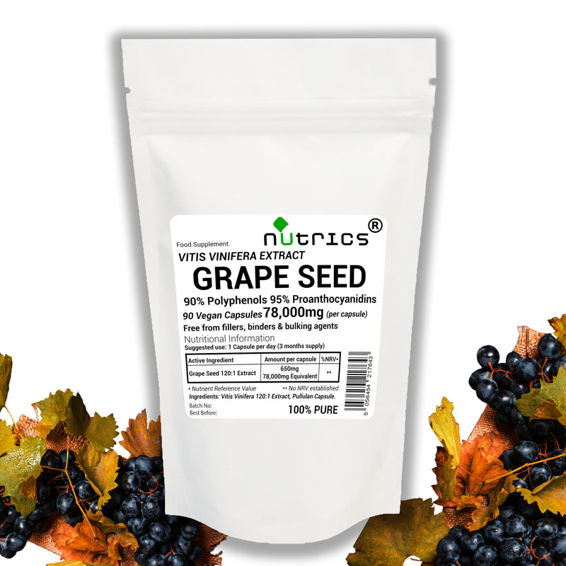 78,000mg (per Capsule) Grape Seed Extract 120:1 95% Proanthocyanidins 90% Polyphenols Pure 90 V Capsules (3 Months Supply) - Pure Grapeseed