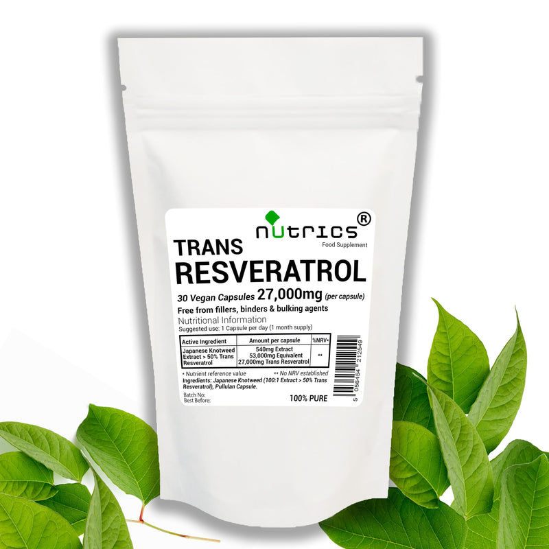 27,000mg (per Capsule) Trans RESVERATROL 30 V Capsules Reynoutria Japonica Extract Polygonum Cuspitadum - 100% Pure No fillers, Binders or Bulking Agents