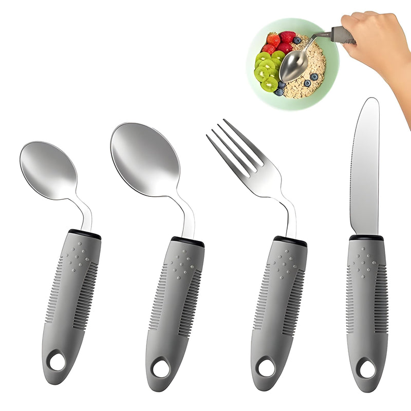 4 pcs Disabled Cutlery for Adults Easy Grip Cutlery for Disabled Eating Aids for Adults Arthritic Hands Comfort Grips Great for The Elderly Tremors and Trembling Hands Right Handed